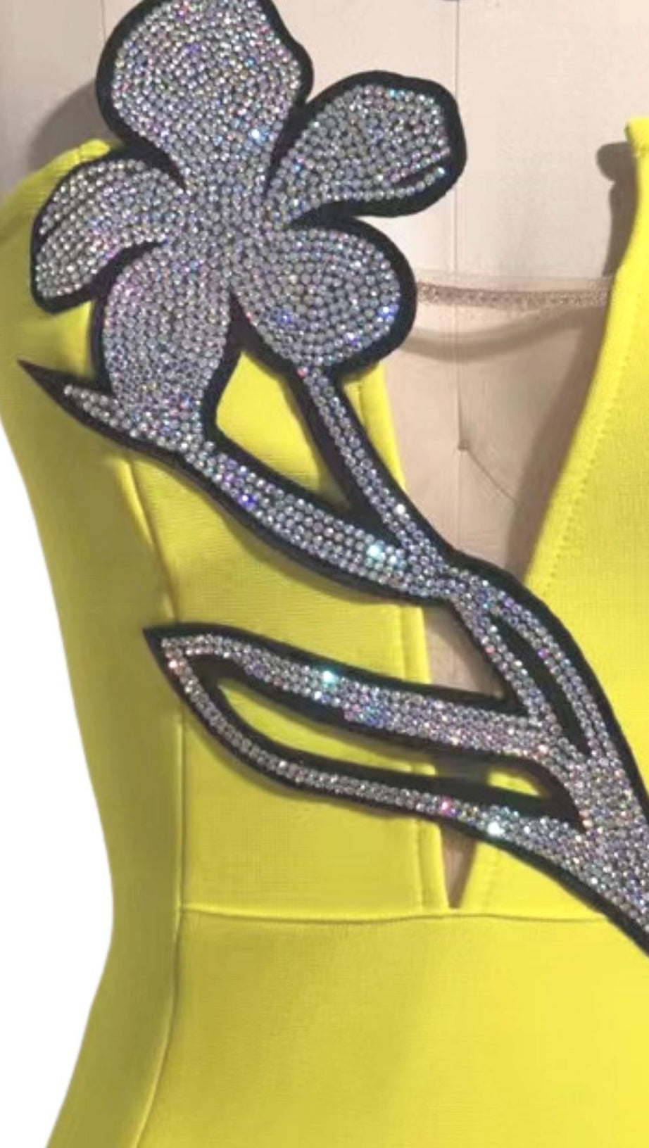 MINI ABITO CON FIORI DI CRISTALLO GIALLO