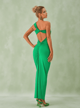 Emi One Shoulder Backless Maxi Dress In Green