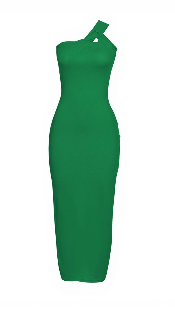 AIIZIE EMI ONE SHOULDER BACKLESS MAXI DRESS IN GREEN - product image