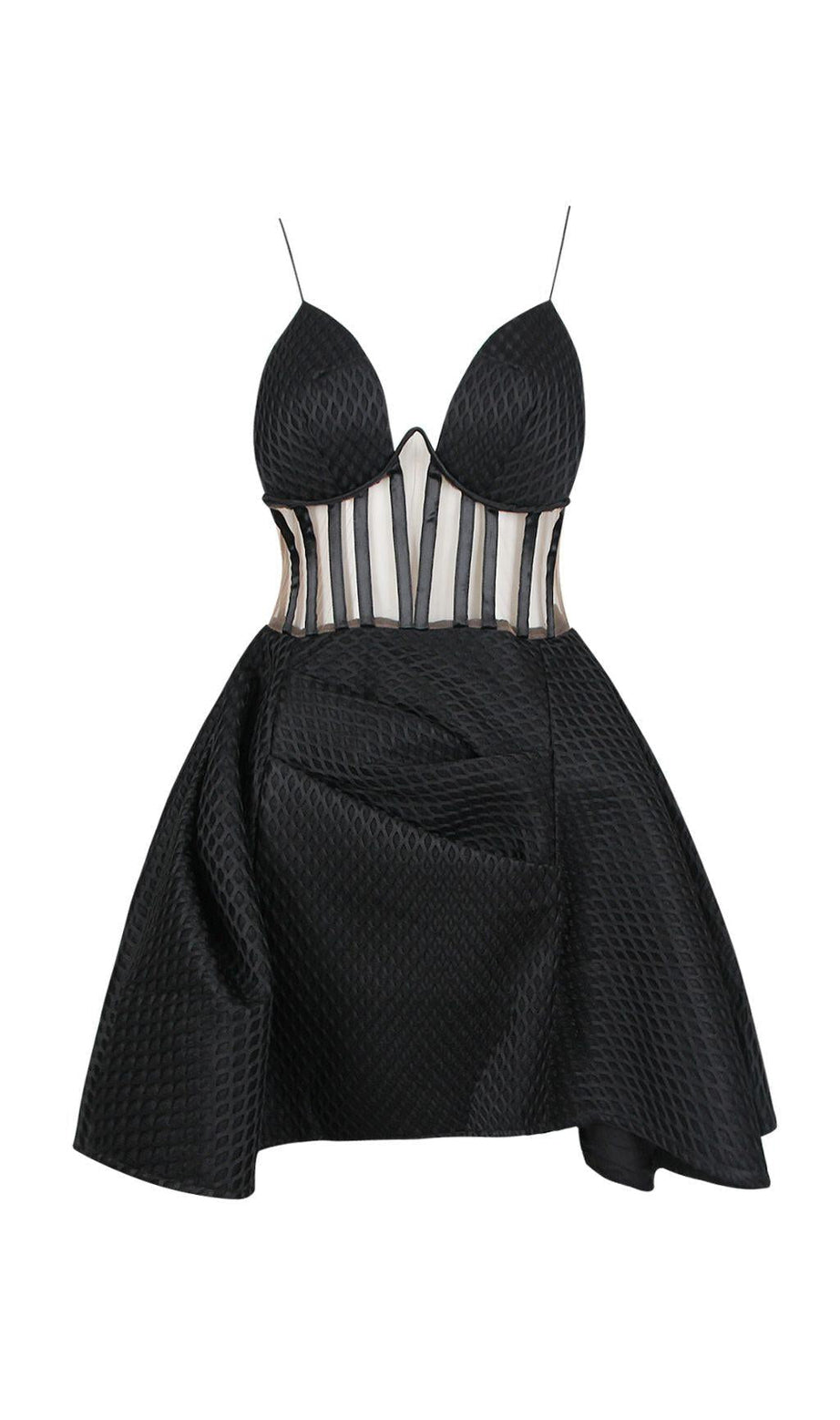 MINI ABITO A FORMA DI OMBRELLO CON CORSETTO IN NERO