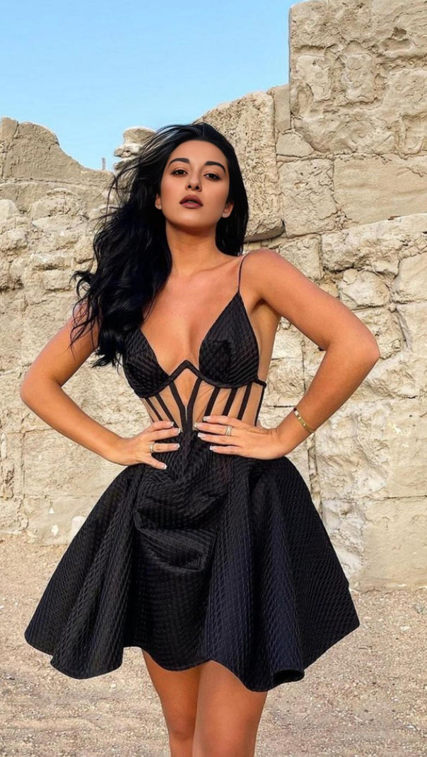 AIIZIE CORSET UMBRELLA SHAPED MINI DRESS IN BLACK - product image