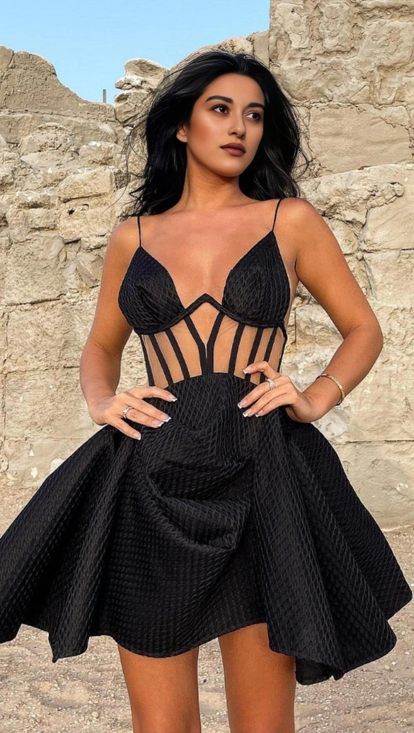 AIIZIE CORSET UMBRELLA SHAPED MINI DRESS IN BLACK - product image