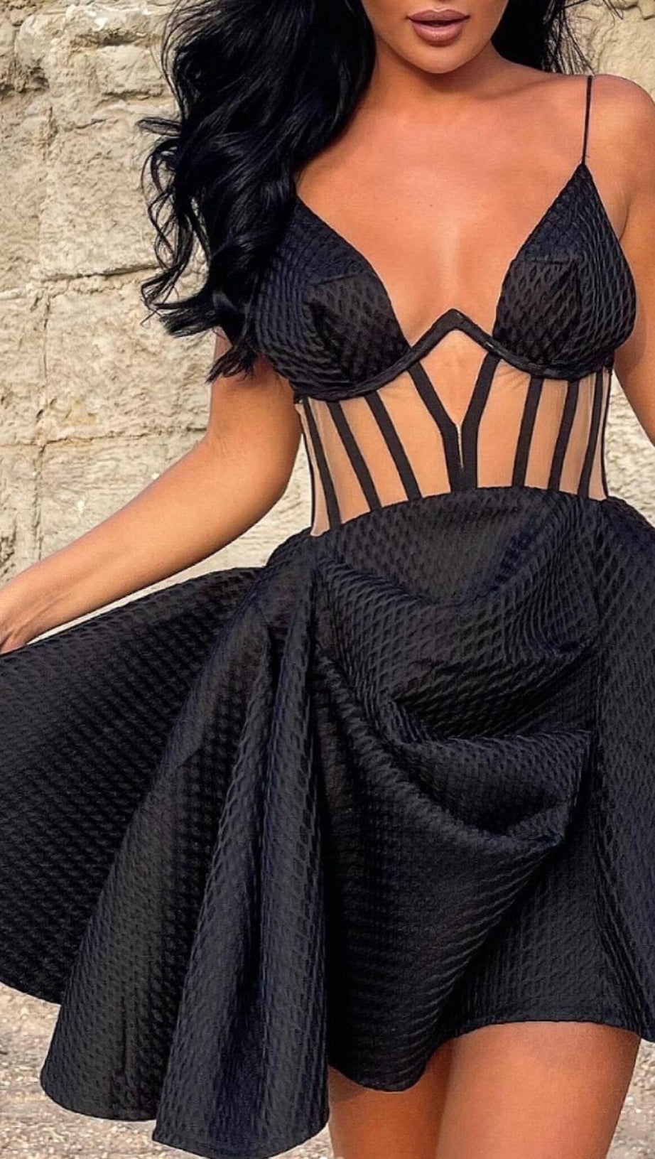 CORSET UMBRELLA SHAPED MINI DRESS IN BLACK