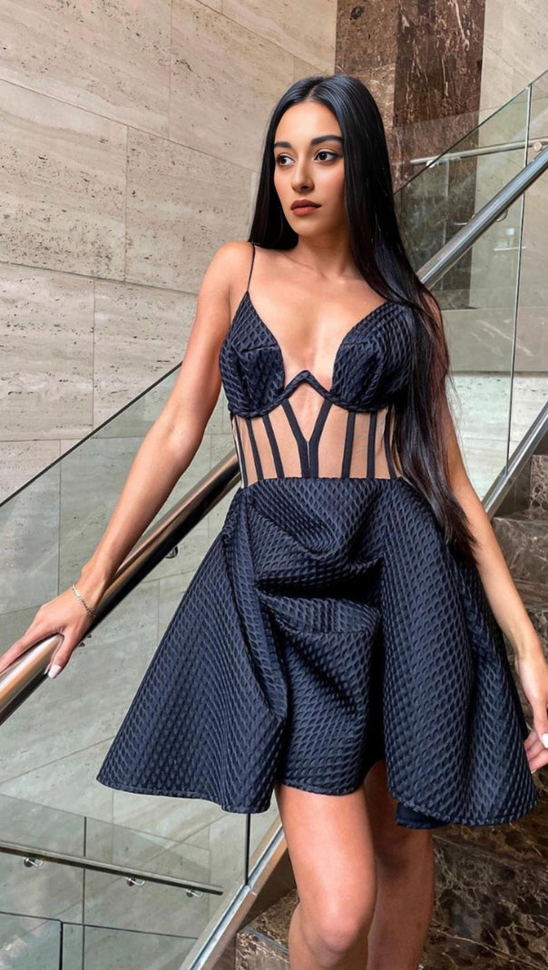 AIIZIE CORSET UMBRELLA SHAPED MINI DRESS IN BLACK - product image