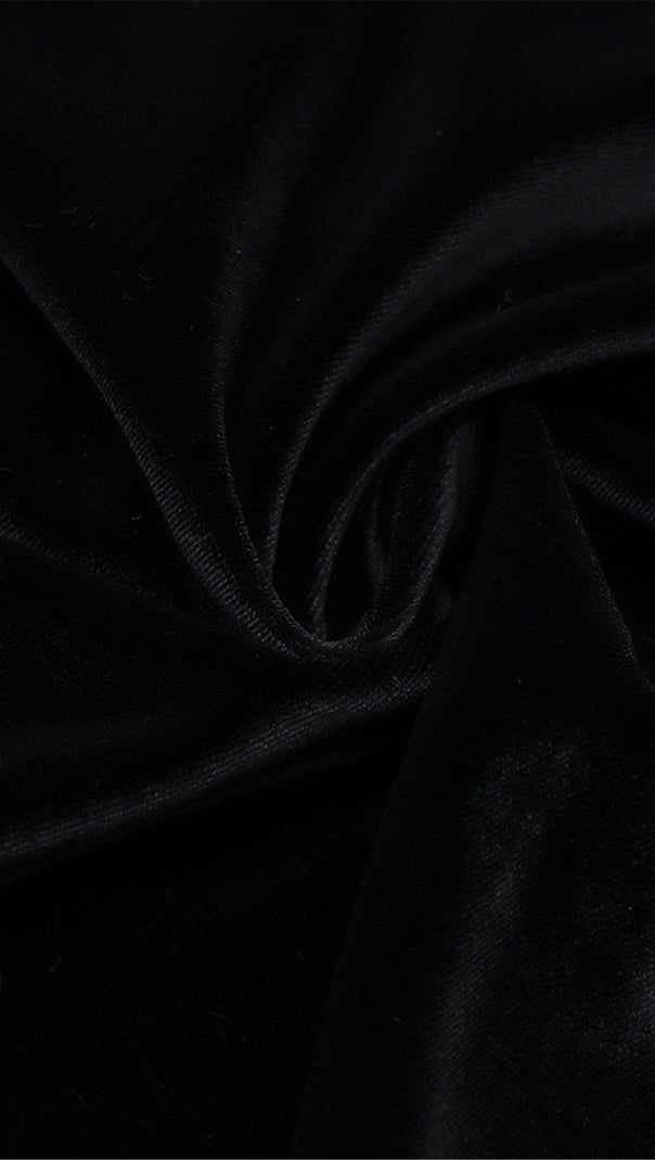 SCHWARZES SAMT-SATIN-KLEID MIT V-AUSSCHNITT 