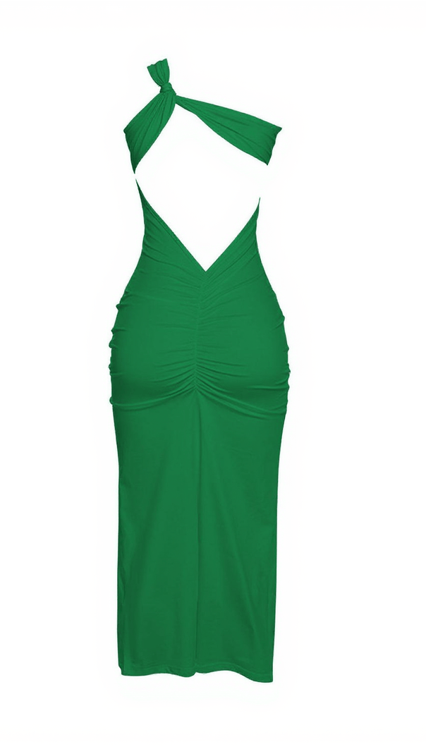 AIIZIE EMI ONE SHOULDER BACKLESS MAXI DRESS IN GREEN - product image