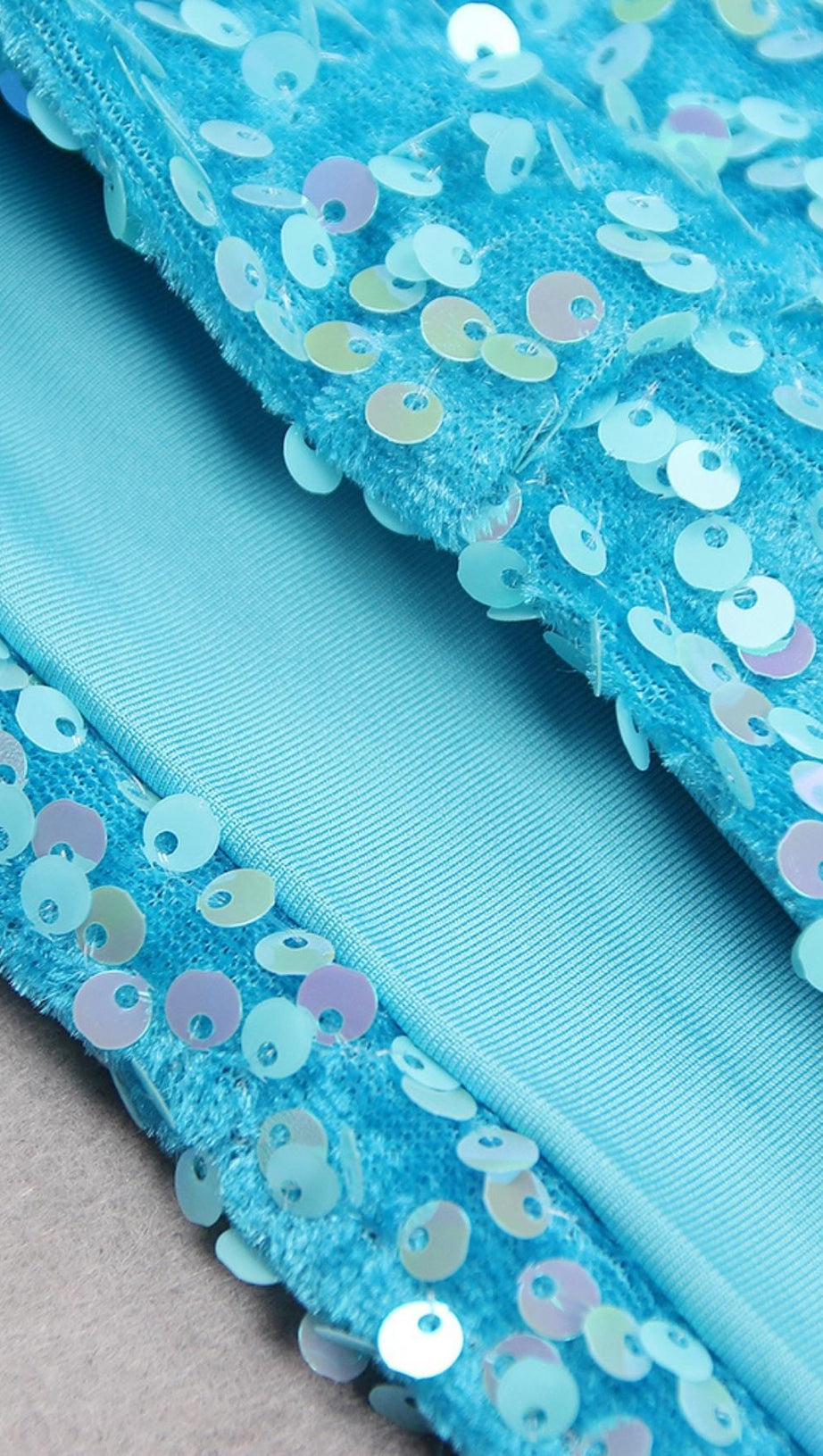 SEQUIN STRAPLESS MIDI DRESS IN BLUE