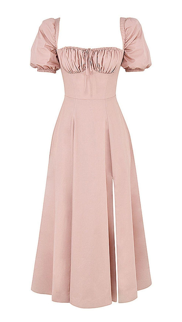 AIIZIE PUFF SLEEVE MIDI DRESS IN BLUSH PINK - product image