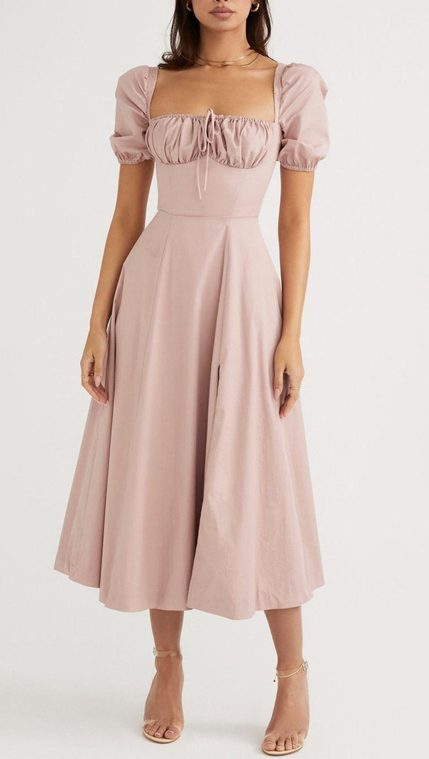 AIIZIE PUFF SLEEVE MIDI DRESS IN BLUSH PINK - product image
