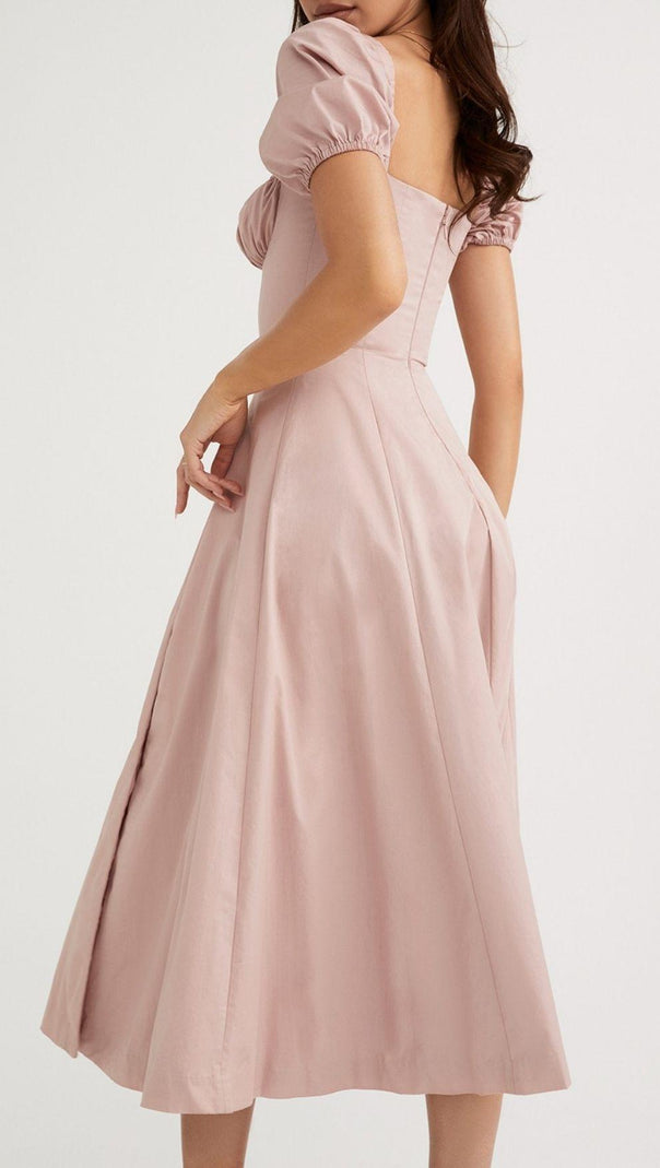 AIIZIE PUFF SLEEVE MIDI DRESS IN BLUSH PINK - product image