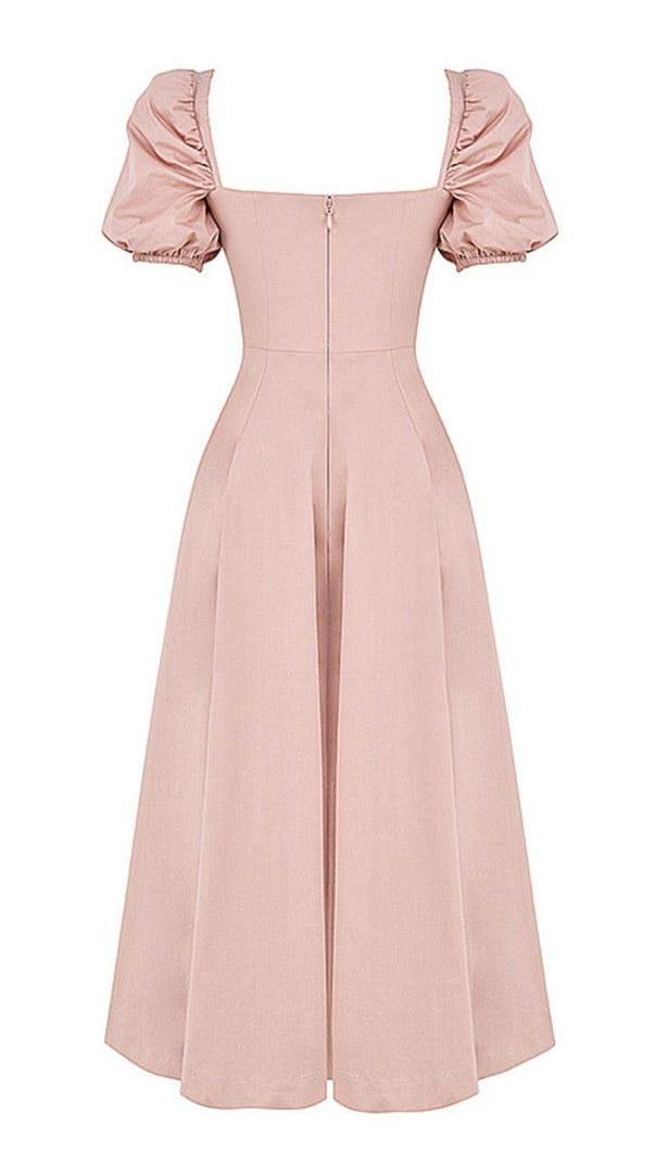 AIIZIE PUFF SLEEVE MIDI DRESS IN BLUSH PINK - product image