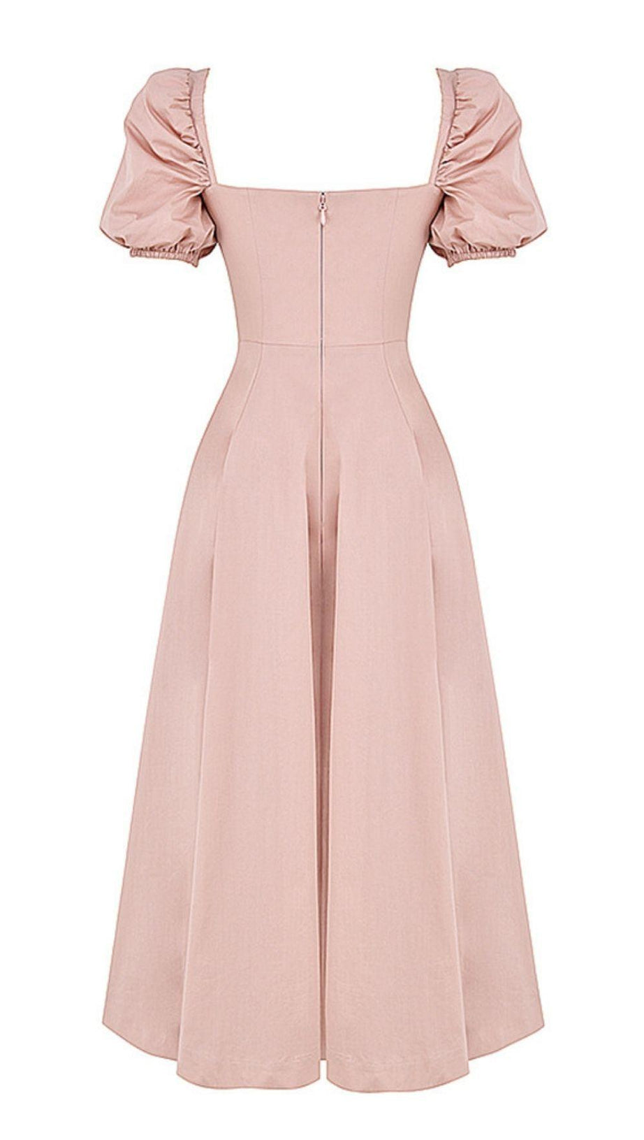 PUFF SLEEVE MIDI DRESS IN BLUSH PINK
