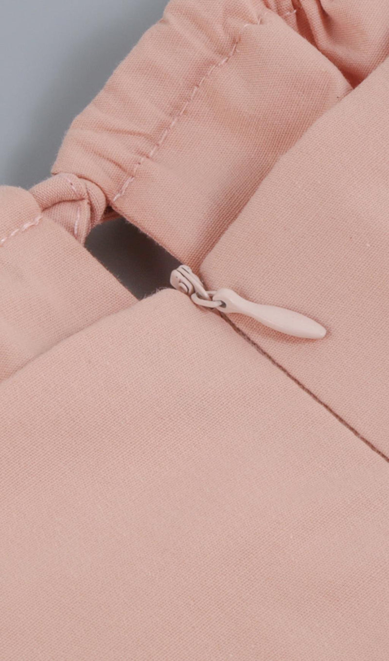 PUFF SLEEVE MIDI DRESS IN BLUSH PINK