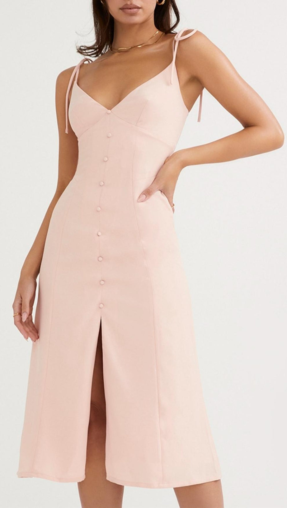 SLIPT MIDI SUN DRESS IN BLUSH PINK