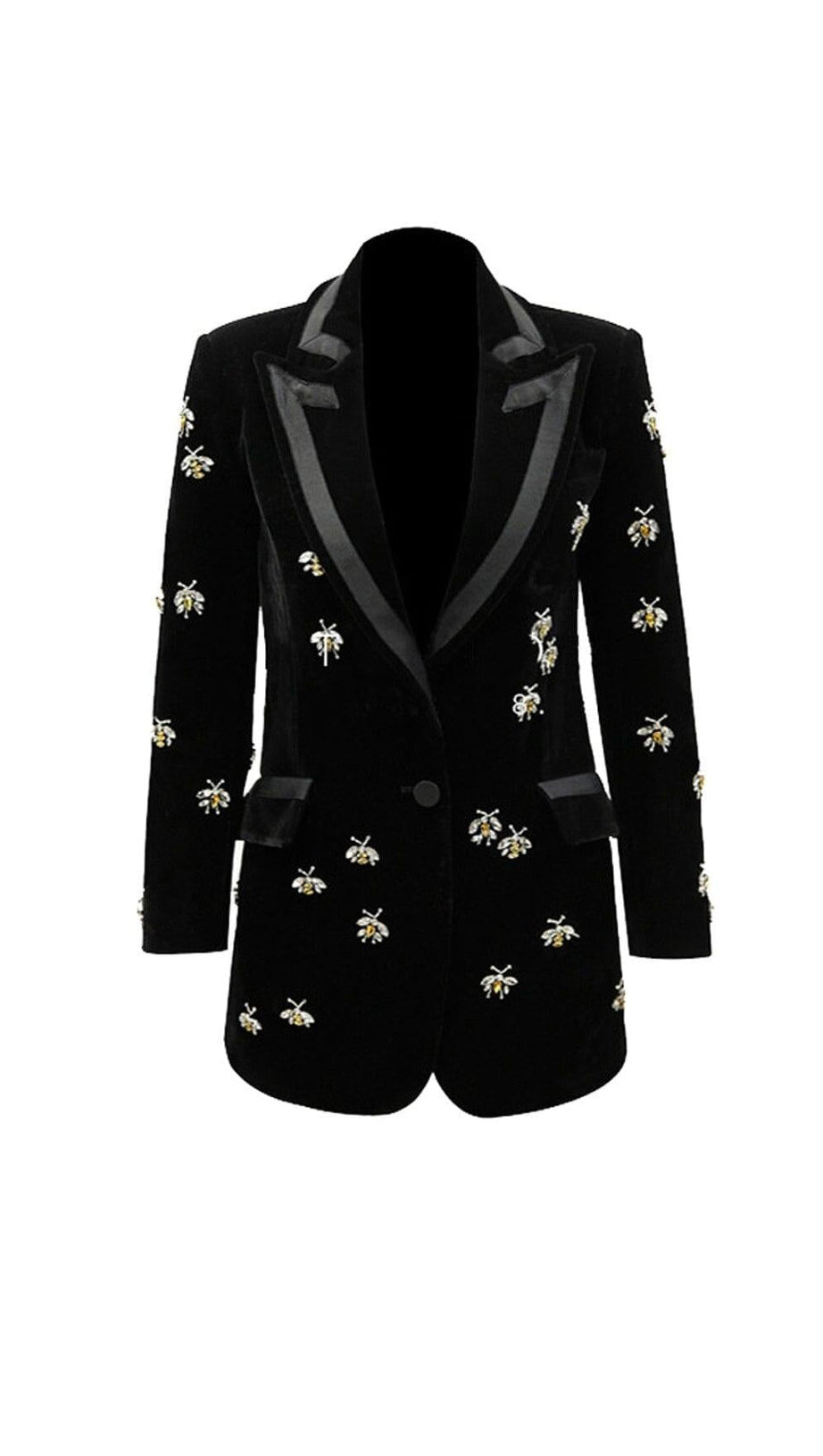 BLACK VELVET BLAZER JACKET WITH RHINESTONE BEES