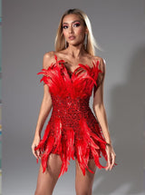 Eleri Strapless Sequin Feather Mini Dress