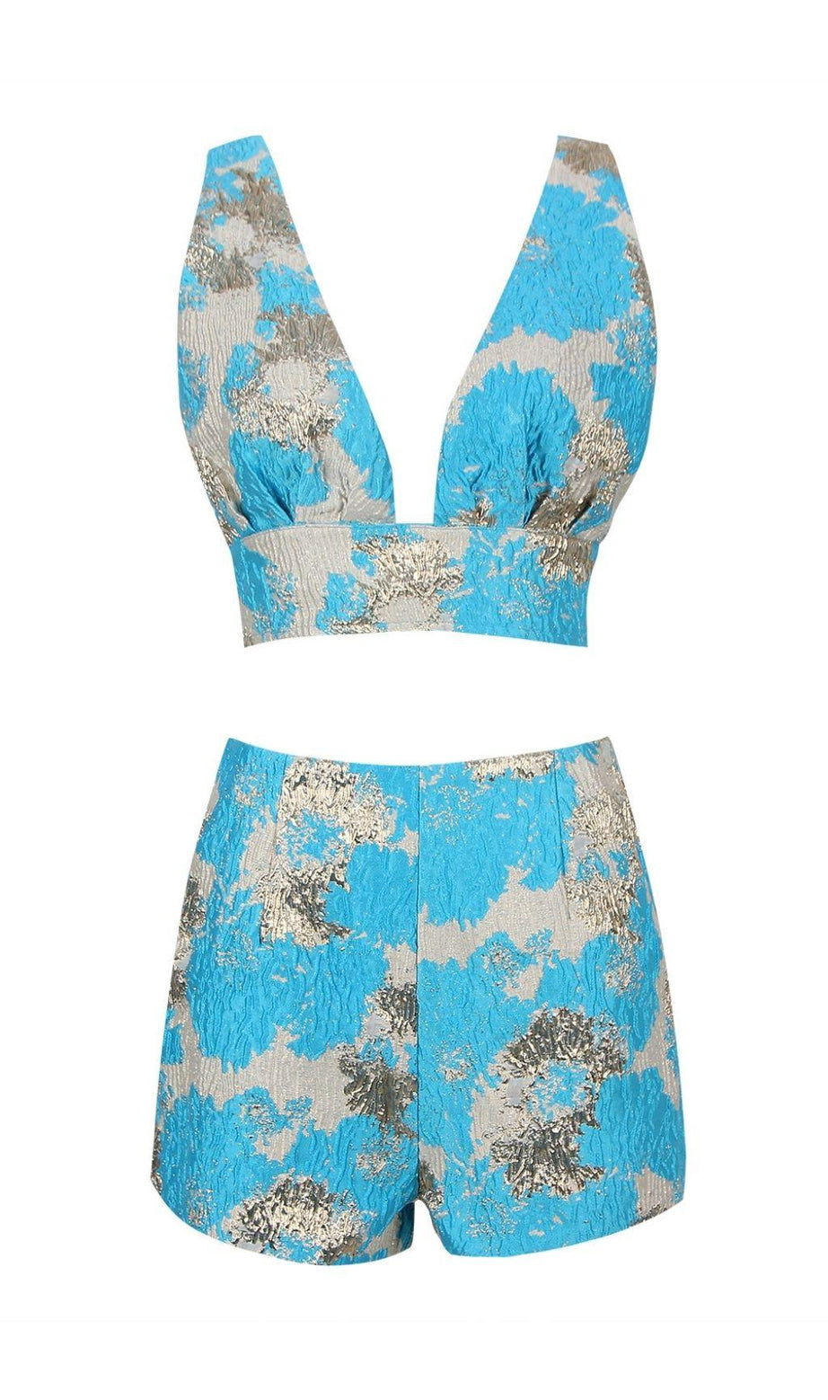 SET DUE PEZZI JACQUARD BLU