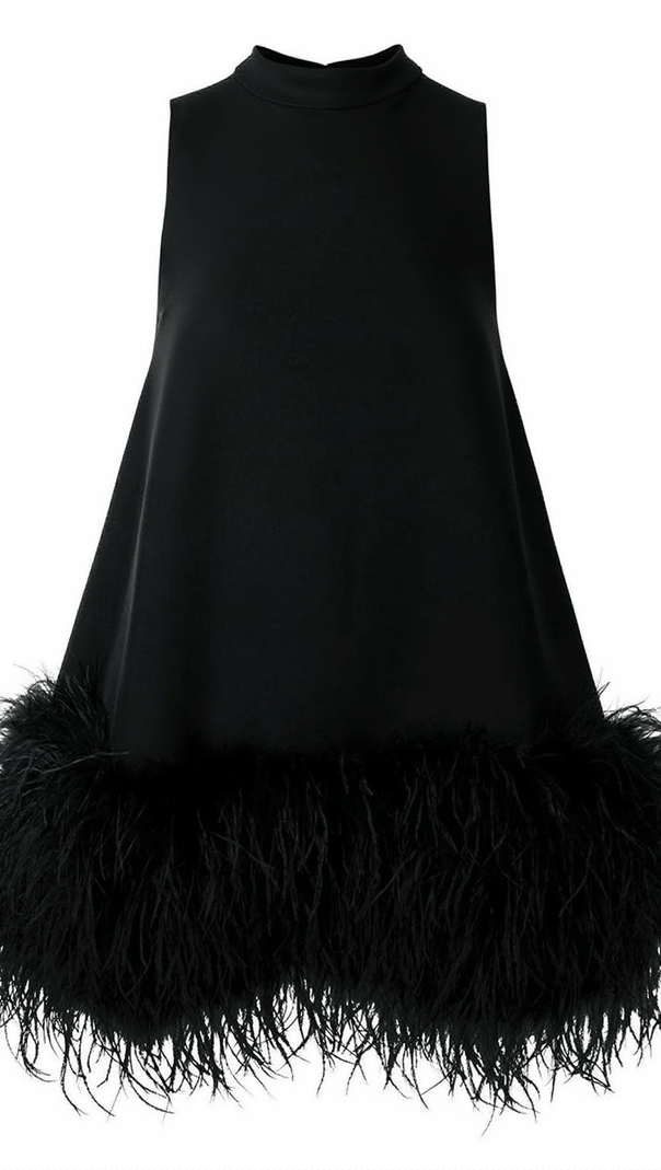 AIIZIE NISHA FEATHER MINI DRESS IN BLACK - product image