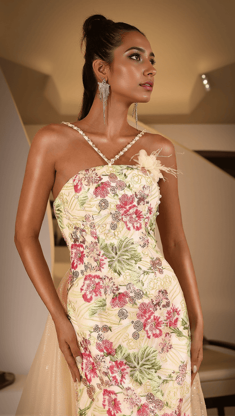 Brissie Meerjungfrauenschwanz-Kleid mit Pailletten und Federn