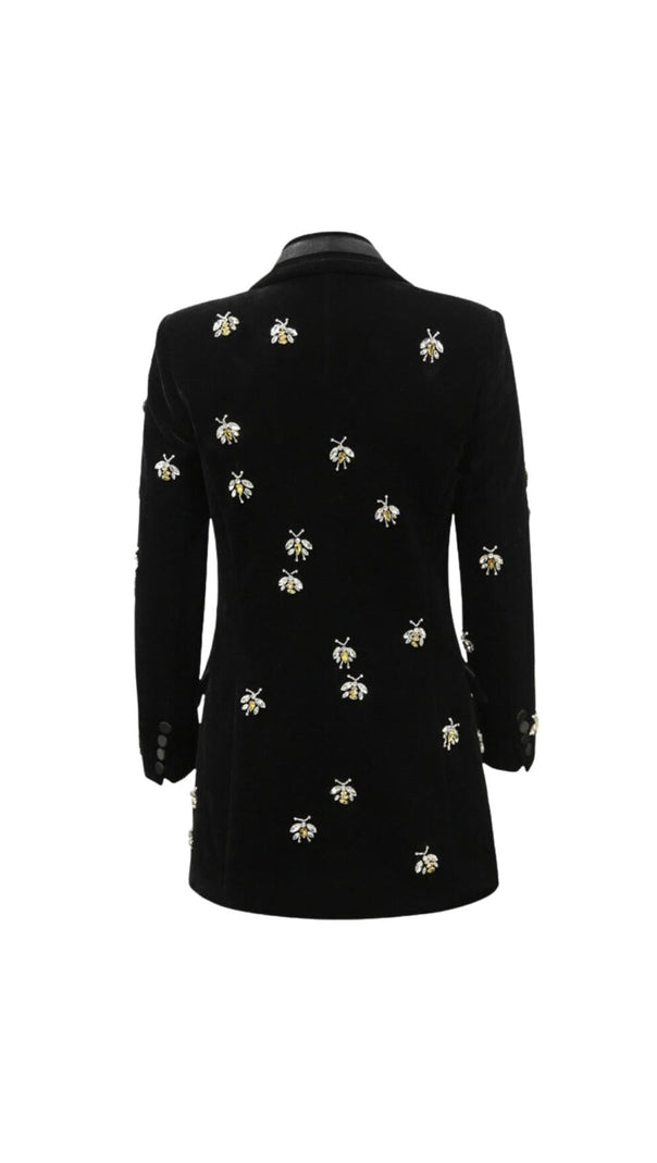 AIIZIE BLACK VELVET BLAZER JACKET WITH RHINESTONE BEES - product image