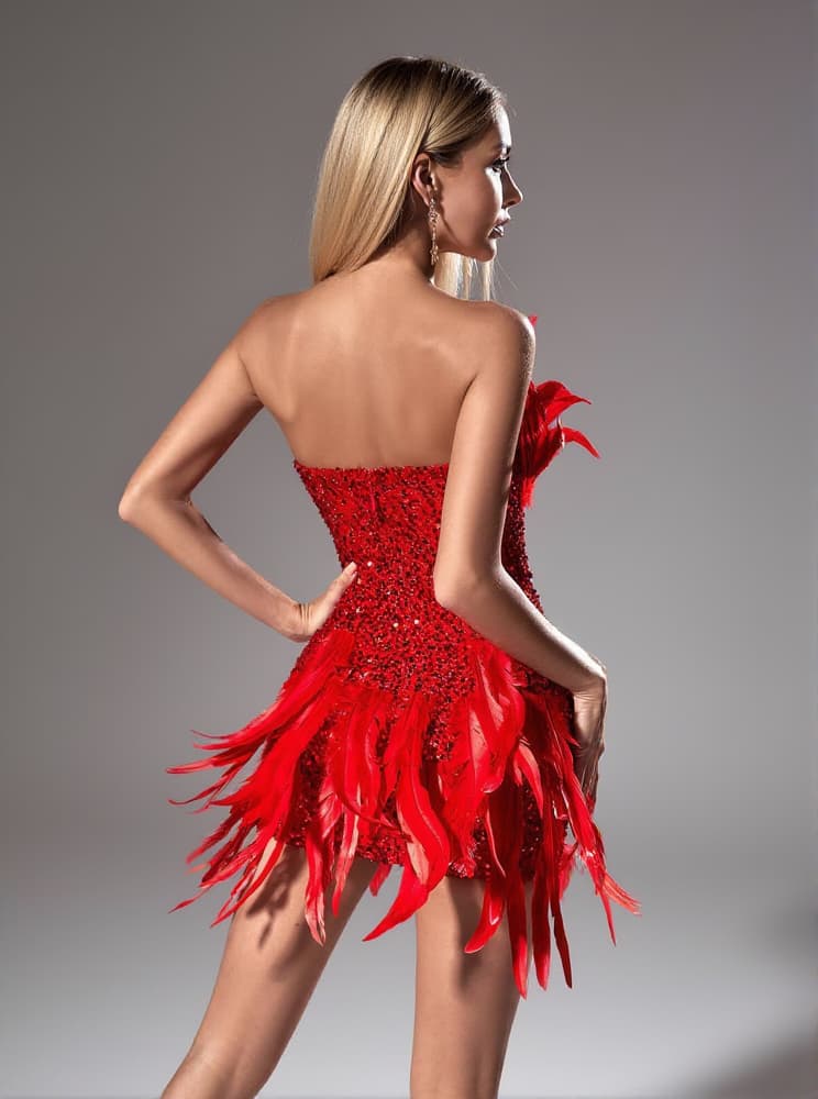 Eleri Strapless Sequin Feather Mini Dress