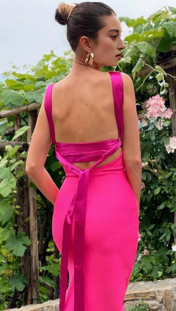 AIIZIE ASYMMETRIC BANDAGE MIDI DRESS IN PINK - product image