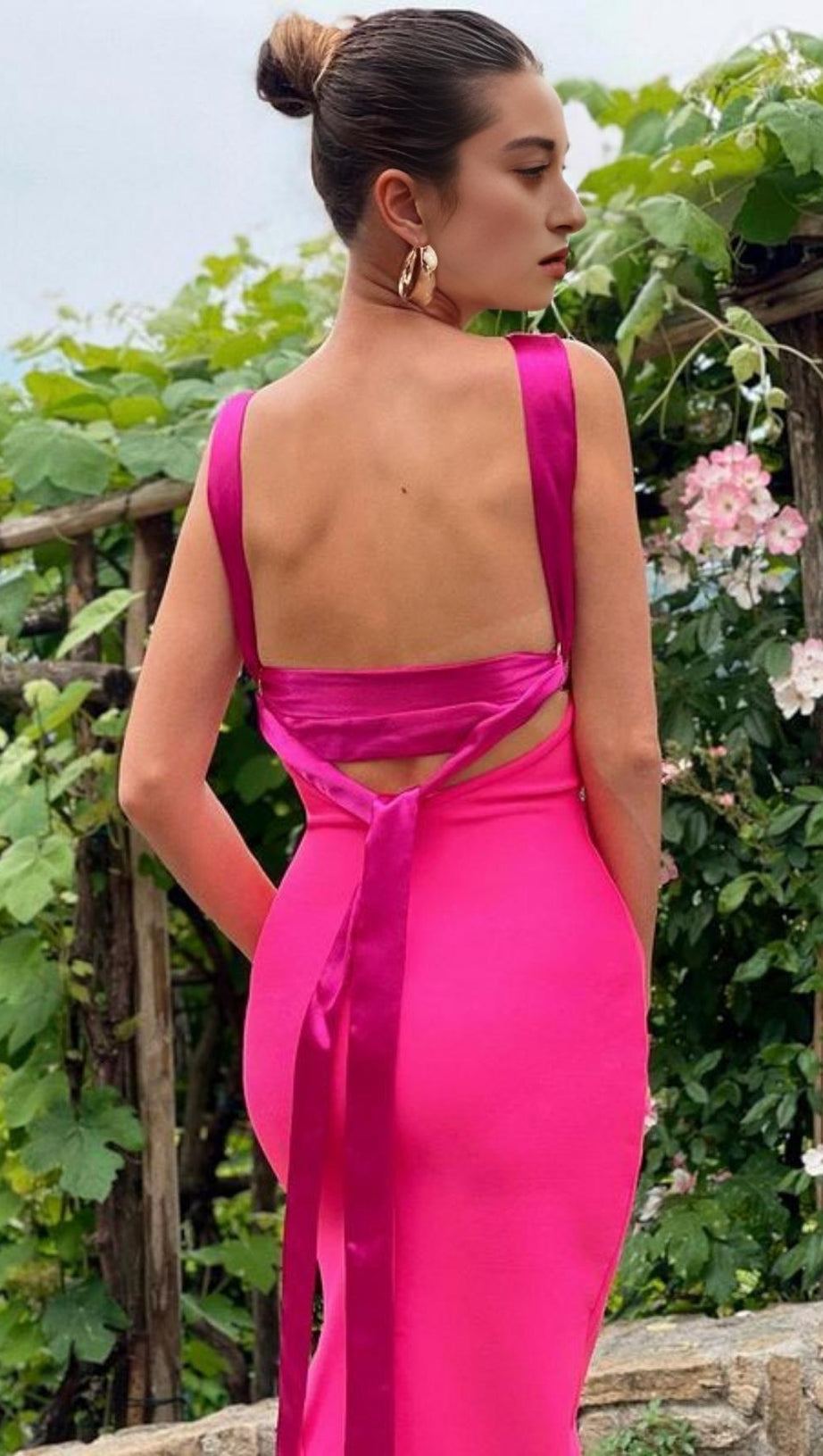 ASYMMETRIC BANDAGE MIDI DRESS IN PINK