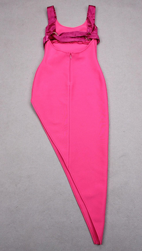 Asymmetric Bandage Midi Dress in Pink