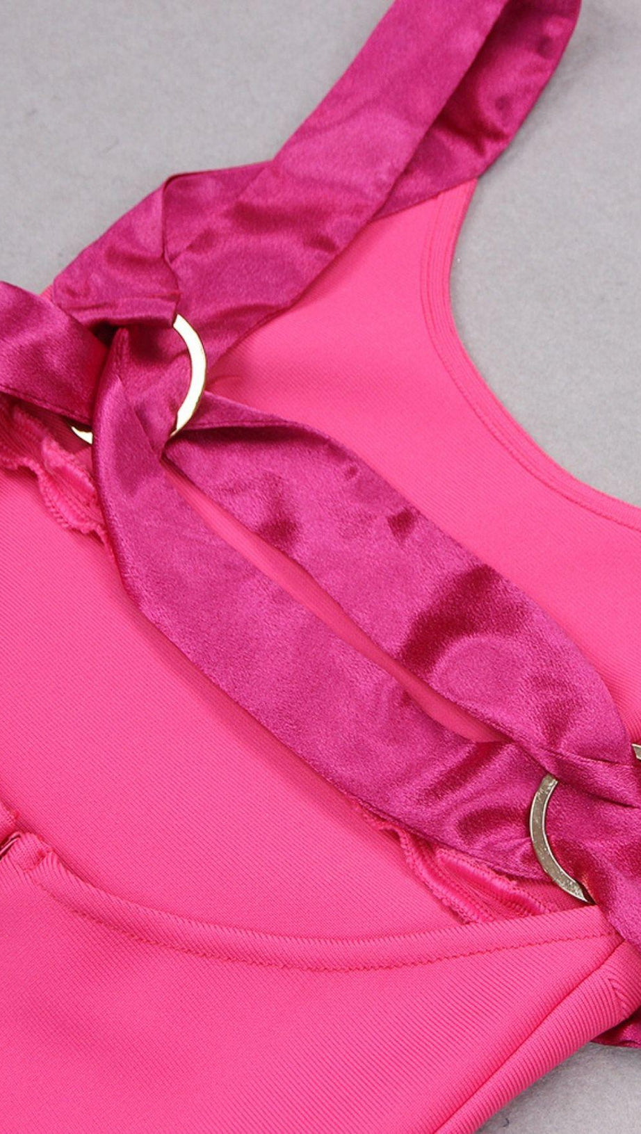 ASYMMETRIC BANDAGE MIDI DRESS IN PINK