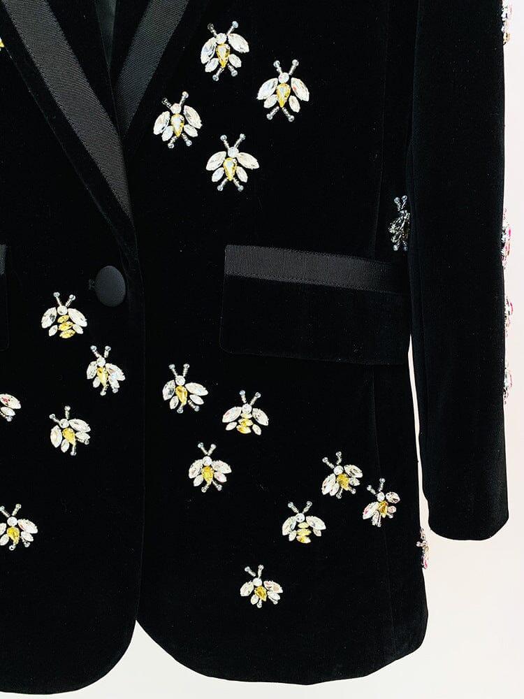 AIIZIE BLACK VELVET BLAZER JACKET WITH RHINESTONE BEES - product image