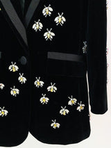 BLACK VELVET BLAZER JACKET WITH RHINESTONE BEES