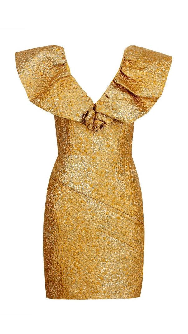AIIZIE JACQUARD LACE UP MINI DRESS IN TAN - product image