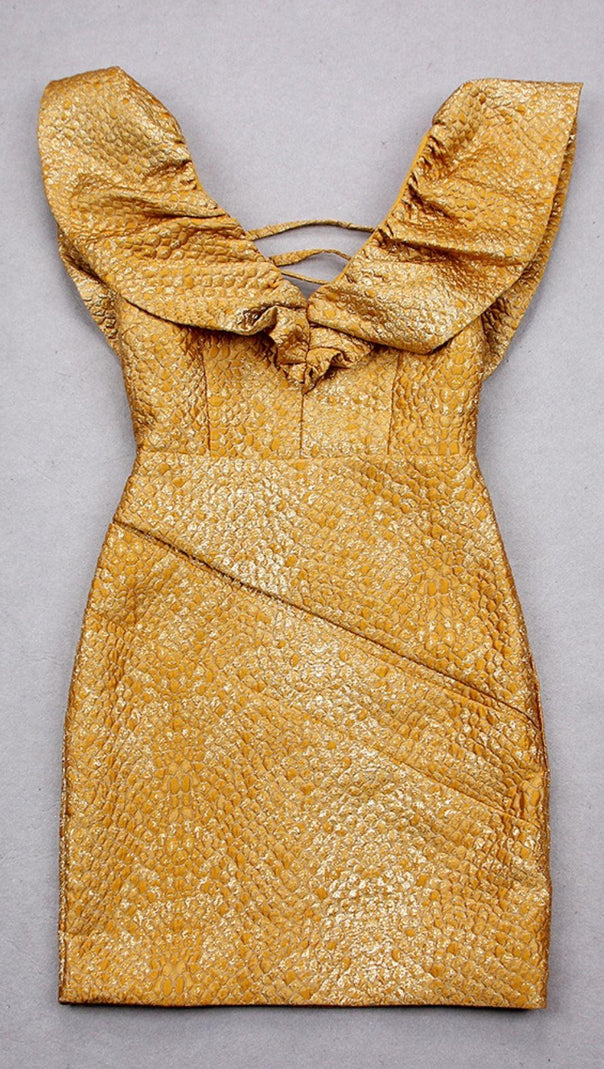 AIIZIE JACQUARD LACE UP MINI DRESS IN TAN - product image
