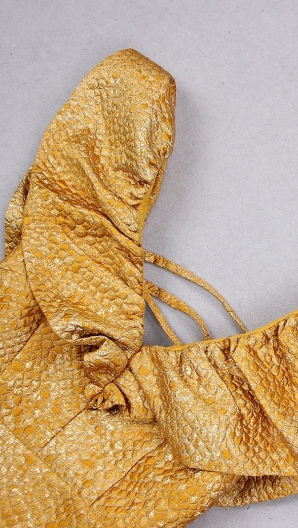 AIIZIE JACQUARD LACE UP MINI DRESS IN TAN - product image