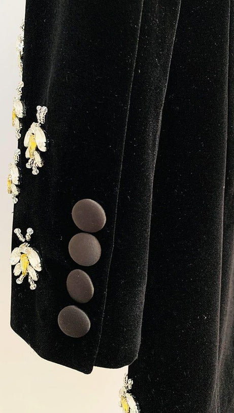 BLACK VELVET BLAZER JACKET WITH RHINESTONE BEES