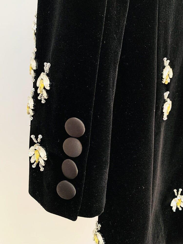 AIIZIE BLACK VELVET BLAZER JACKET WITH RHINESTONE BEES - product image