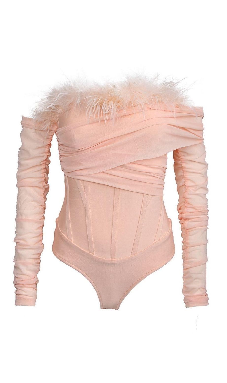 Feder-Bodysuit in Blush Pink