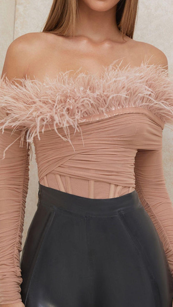 AIIZIE FEATHER BODYSUIT IN BLUSH PINK - product image