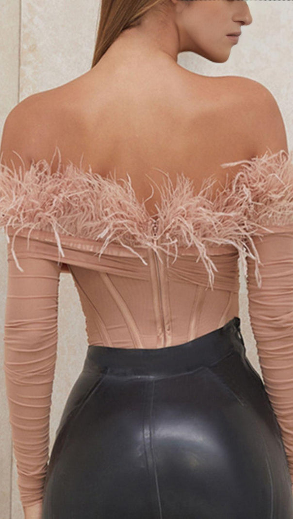 AIIZIE FEATHER BODYSUIT IN BLUSH PINK - product image