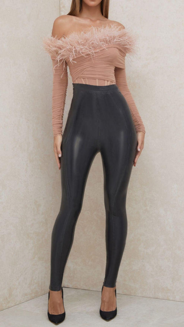 AIIZIE FEATHER BODYSUIT IN BLUSH PINK - product image