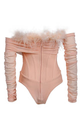 FEATHER BODYSUIT IN BLUSH PINK