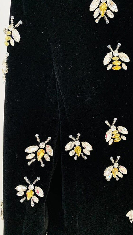 BLACK VELVET BLAZER JACKET WITH RHINESTONE BEES