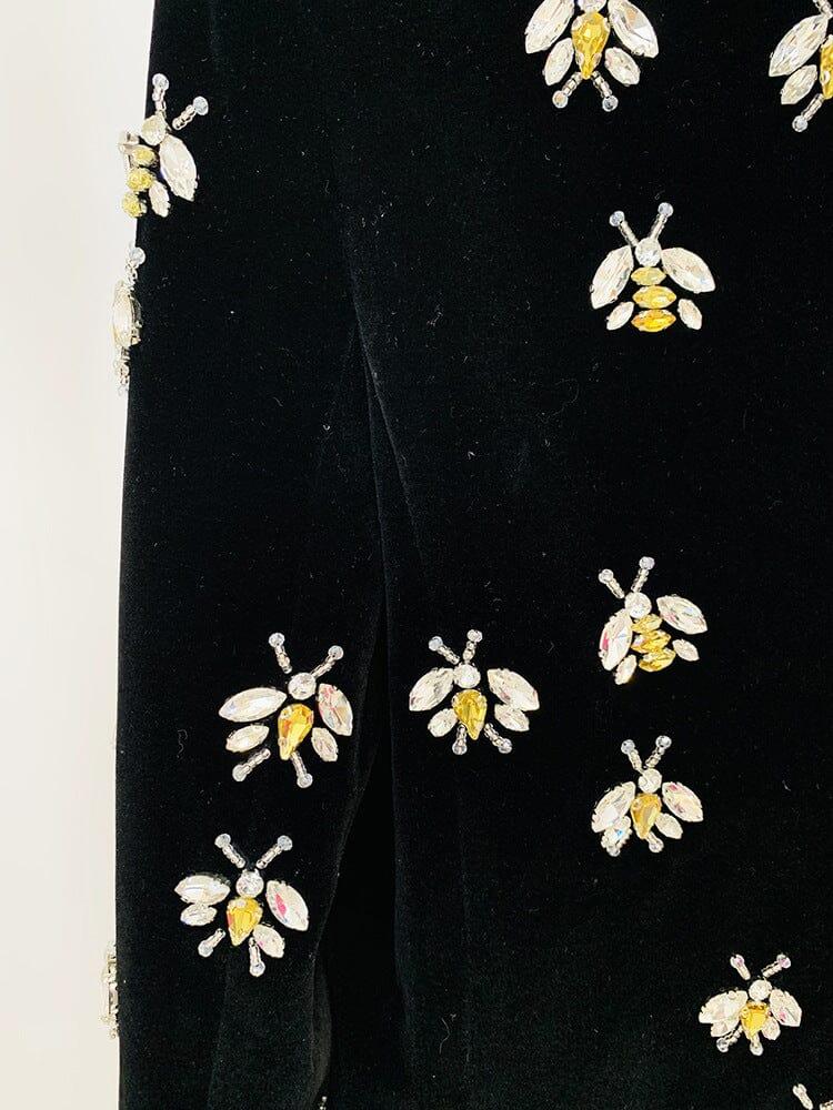 AIIZIE BLACK VELVET BLAZER JACKET WITH RHINESTONE BEES - product image