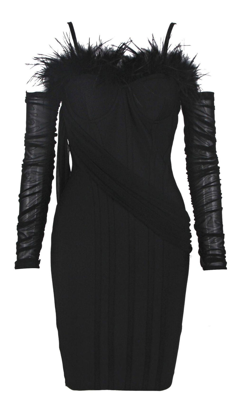 FEATHER LANGÄRMELIGES BANDAGE-MINIKLEID IN SCHWARZ