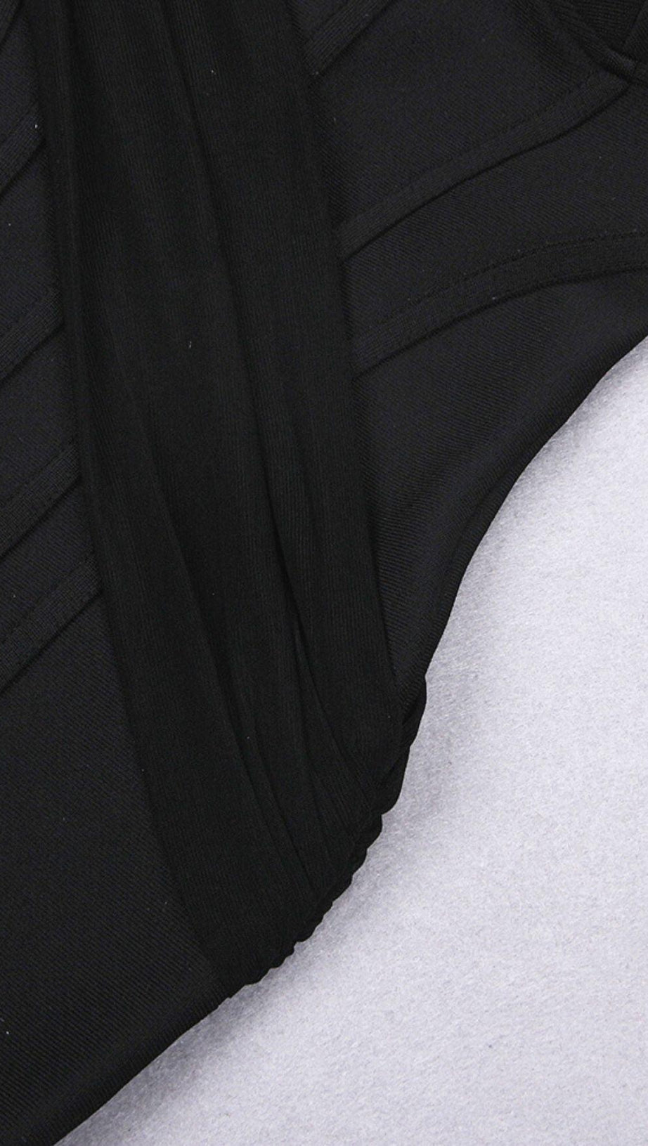 FEATHER LONG SLEEVE BANDAGE MINI DRESS IN BLACK