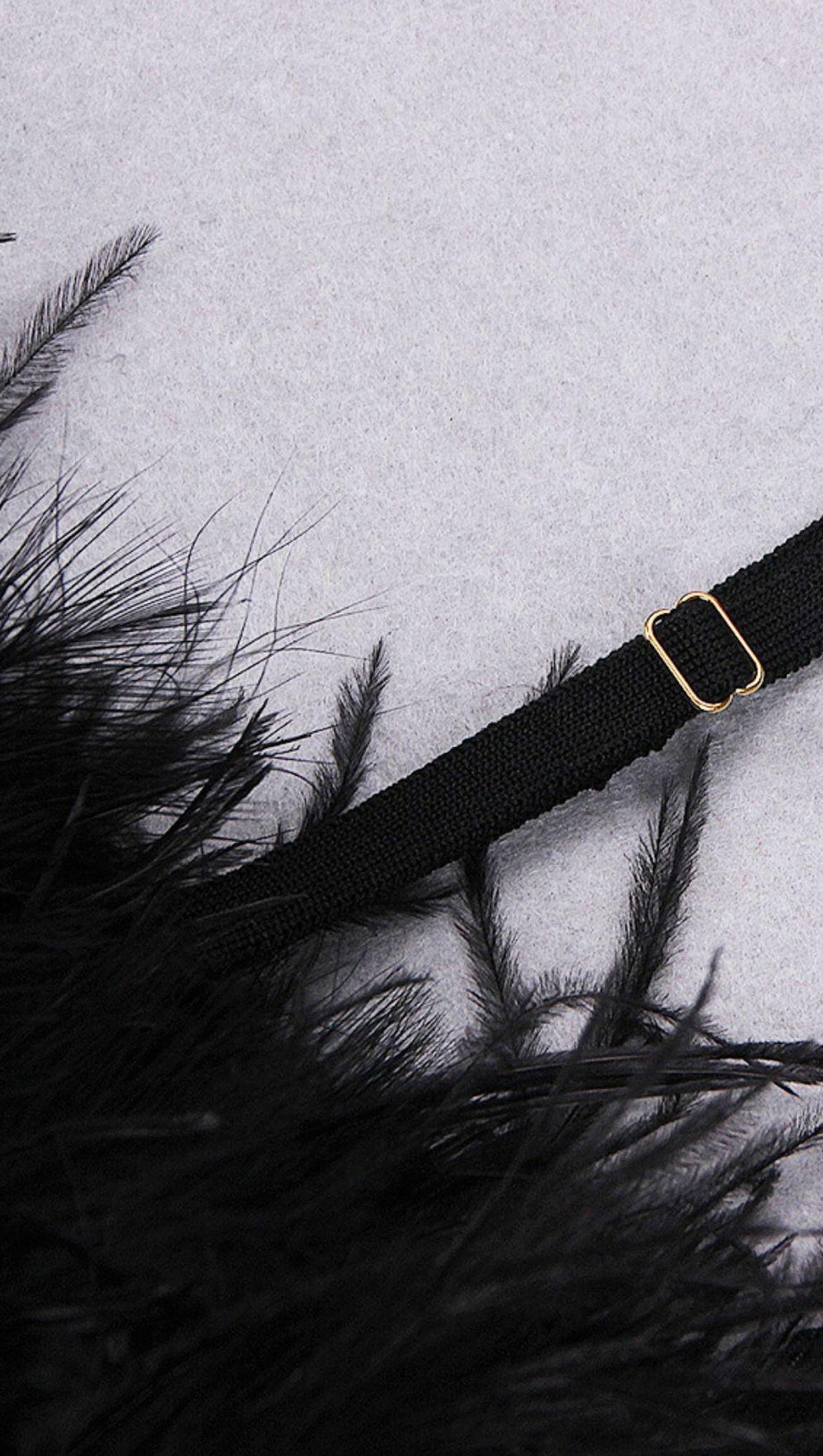 FEATHER LONG SLEEVE BANDAGE MINI DRESS IN BLACK