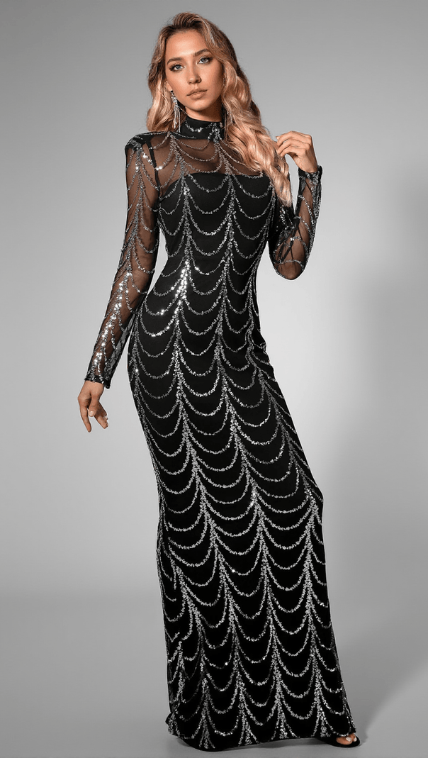 AIIZIE DAENA MESH CHAIN SEQUIN MAXI DRESS - product image