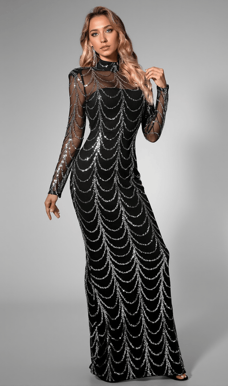 Daena Maxikleid mit Pailletten und Netzkette