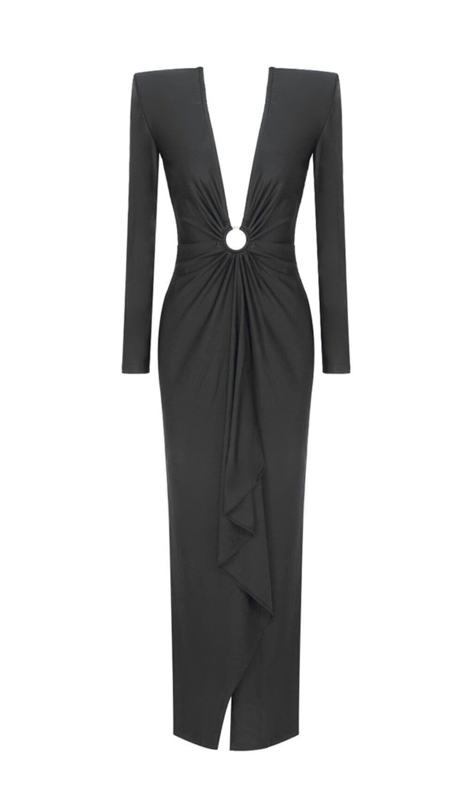 BLACK V NECK SPLIT THIGH MAXI DRESS