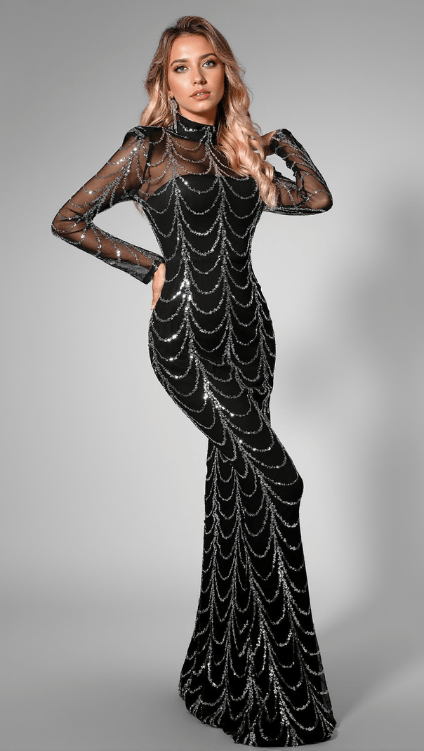 AIIZIE DAENA MESH CHAIN SEQUIN MAXI DRESS - product image